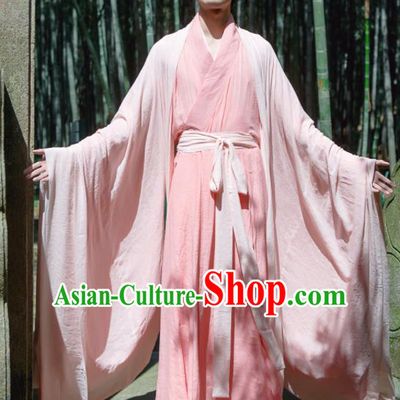 Chinese Ancient Traditional Jin Dynasty Pink Wide Sleeve Cloak Scholar Swordsman Costumes for Men