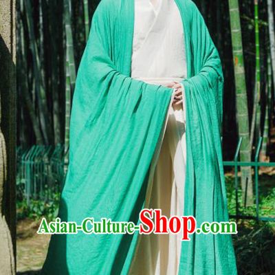 Chinese Ancient Traditional Jin Dynasty Green Wide Sleeve Cloak Scholar Swordsman Costumes for Men
