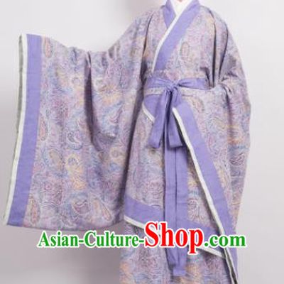 Traditional Chinese Han Dynasty Countess Purple Curving-Front Robe Ancient Palace Lady Costume for Women