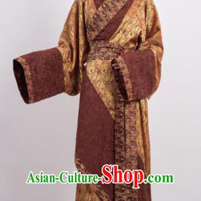 Traditional Chinese Han Dynasty Countess Golden Curving-Front Robe Ancient Palace Lady Costume for Women