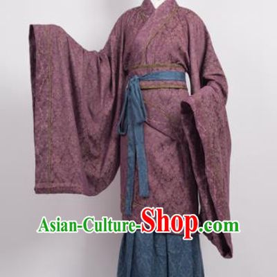 Traditional Chinese Han Dynasty Countess Amaranth Curving-Front Robe Ancient Palace Lady Costume for Women