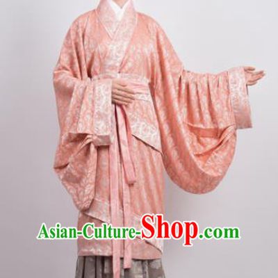 Traditional Chinese Han Dynasty Countess Pink Curving-Front Robe Ancient Palace Lady Costume for Women