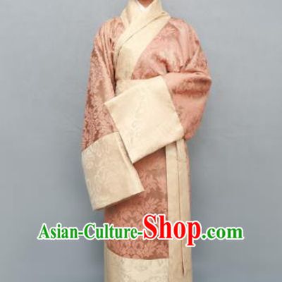 Traditional Chinese Han Dynasty Maidenform Pink Curving-Front Robe Ancient Marquise Costume for Women