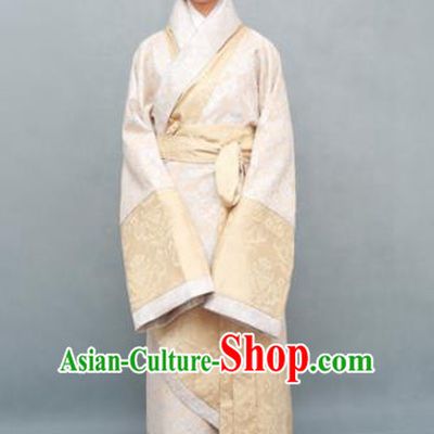 Traditional Chinese Han Dynasty Maidenform Beige Curving-Front Robe Ancient Marquise Costume for Women