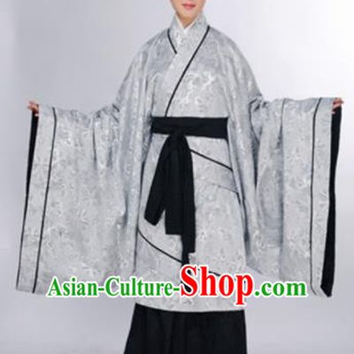 Traditional Chinese Han Dynasty Marquise Costume Ancient Princess Argent Curving-Front Robe for Women