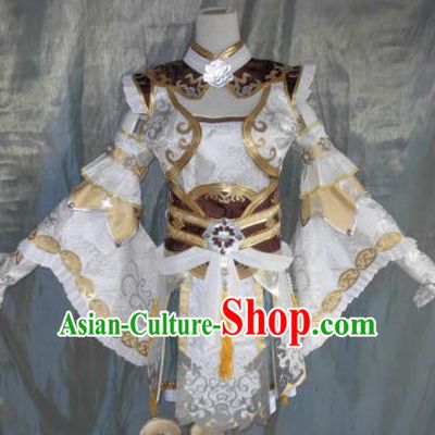 Asian Chinese Cosplay Female Knight White Costume Ancient Swordsman Clothing for Women