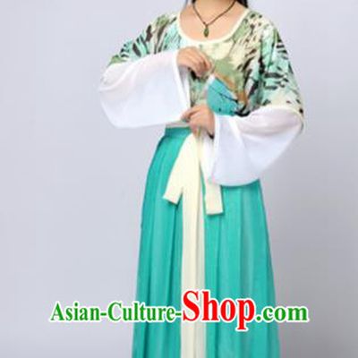 Traditional Chinese Tang Dynasty Maidenform Green Costume Ancient Young Lady Clothing for Women