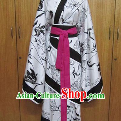 Traditional Chinese Han Dynasty Dance White Curving-Front Robe Ancient Princess Costume for Women