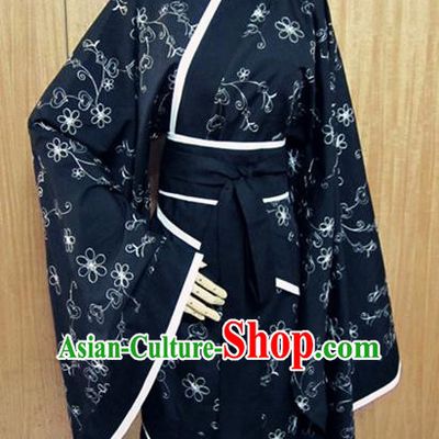 Traditional Chinese Han Dynasty Navy Curving-Front Robe Ancient Princess Costume for Women