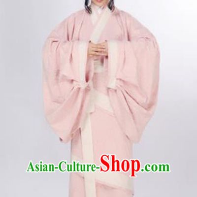 Traditional Chinese Han Dynasty Marquise Costume Ancient Palace Lady Pink Curving-Front Robe for Women