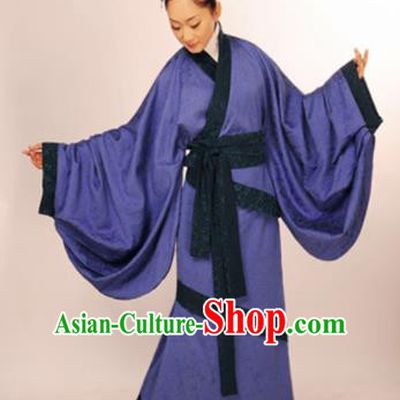 Traditional Chinese Han Dynasty Marquise Costume Ancient Princess Purple Curving-Front Robe for Women