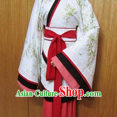 Traditional Chinese Han Dynasty White Curving-Front Robe Ancient Princess Costume for Women