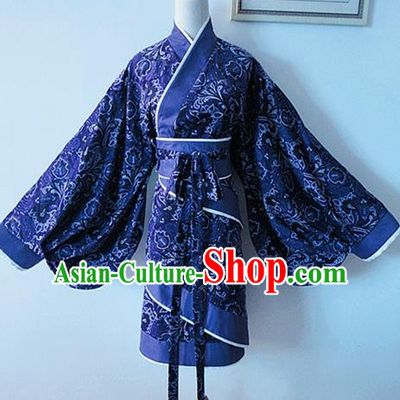 Traditional Chinese Han Dynasty Young Lady Navy Hanfu Dress Ancient Swordsman Costume for Women