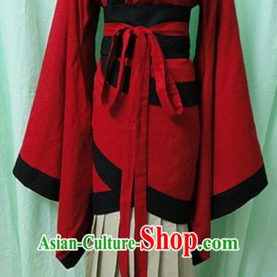 Traditional Chinese Han Dynasty Red Curving-Front Robe Ancient Princess Fairy Costume for Women