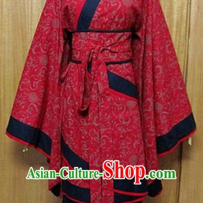 Traditional Chinese Han Dynasty Maidenform Red Curving-Front Robe Ancient Princess Fairy Costume for Women