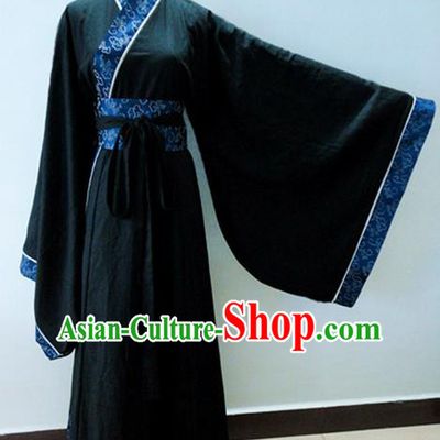 Chinese Traditional Han Dynasty Scholar Costumes Ancient Nobility Childe Black Robe for Men