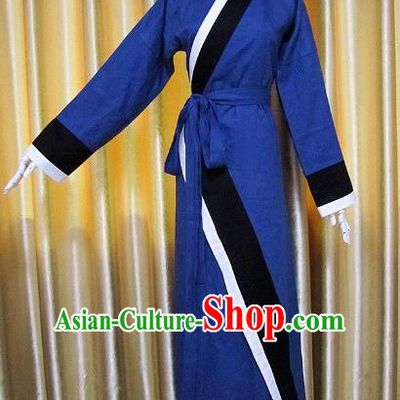 Traditional Chinese Han Dynasty Maidenform Deep Blue Curving-Front Robe Ancient Costume for Women