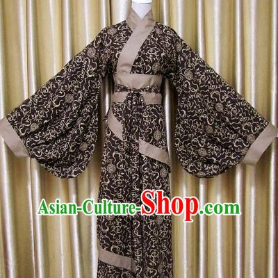 Traditional Chinese Han Dynasty Maidenform Brown Curving-Front Robe Ancient Costume for Women