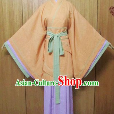 Traditional Chinese Han Dynasty Maidenform Orange Curving-Front Robe Ancient Princess Costume for Women