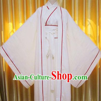 Chinese Traditional Han Dynasty Scholar Costumes Ancient Nobility Childe White Robe for Men