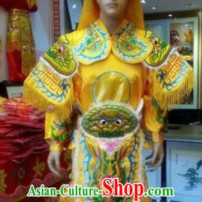 Traditional Chinese Beijing Opera Takefu Costume General Embroidered Yellow Clothing and Hat for Men