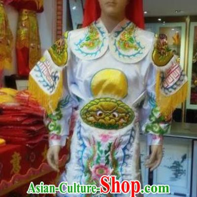 Traditional Chinese Beijing Opera Takefu Costume General Embroidered White Clothing and Hat for Men
