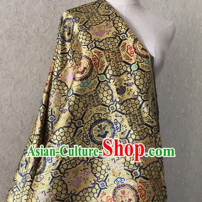 Asian Chinese Traditional Fabric Classical Pattern Golden Brocade Cheongsam Cloth Silk Fabric