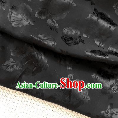 Asian Chinese Traditional Fabric Classical Rose Pattern Black Brocade Cheongsam Cloth Silk Fabric