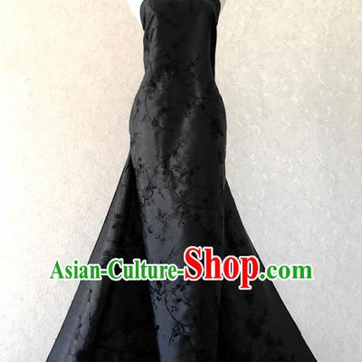Asian Chinese Traditional Fabric Classical Plum Blossom Pattern Black Brocade Cheongsam Cloth Silk Fabric