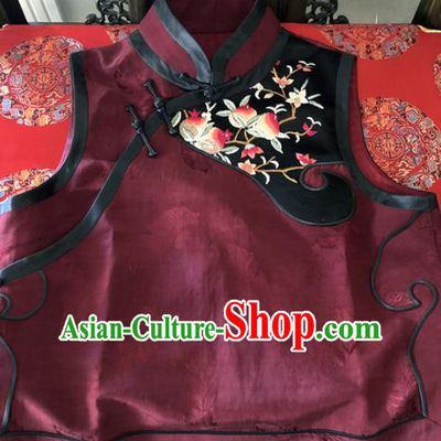 Traditional Chinese Handmade Brocade Costume Tang Suit Embroidered Wine Red Vest for Women