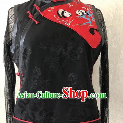 Traditional Chinese Handmade Brocade Costume Tang Suit Embroidered Black Vest for Women