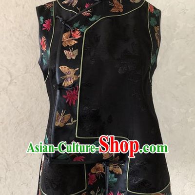 Traditional Chinese Handmade Embroidered Costume Tang Suit Embroidered Black Brocade Vest for Women