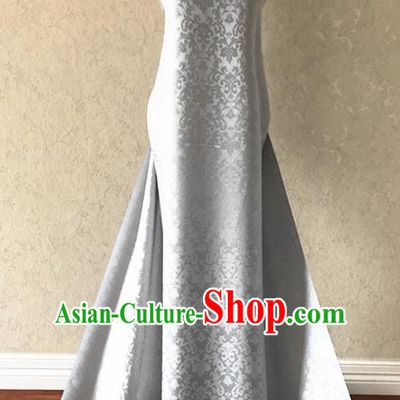 Asian Chinese Traditional Fabric Classical Pattern Grey Brocade Cheongsam Cloth Silk Fabric