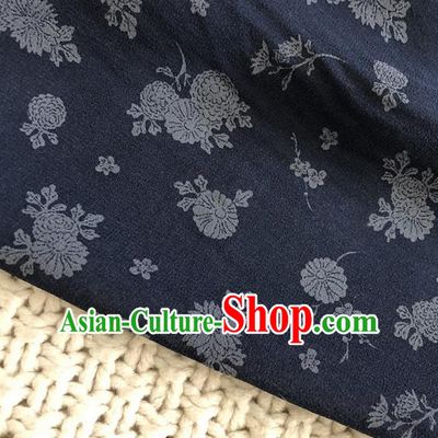 Asian Chinese Traditional Fabric Classical Chrysanthemum Pattern Navy Brocade Cheongsam Cloth Silk Fabric