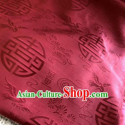 Asian Chinese Traditional Fabric Classical Crane Pattern Red Brocade Cheongsam Cloth Silk Fabric