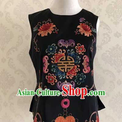 Traditional Chinese Handmade Embroidered Costume Tang Suit Black Vest for Women