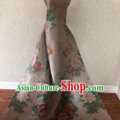 Asian Chinese Traditional Fabric Classical Printing Peony Pattern Brocade Cheongsam Cloth Silk Fabric