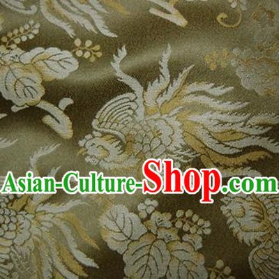 Asian Chinese Traditional Fabric Classical Phoenix Pattern Olive Green Brocade Cheongsam Cloth Silk Fabric