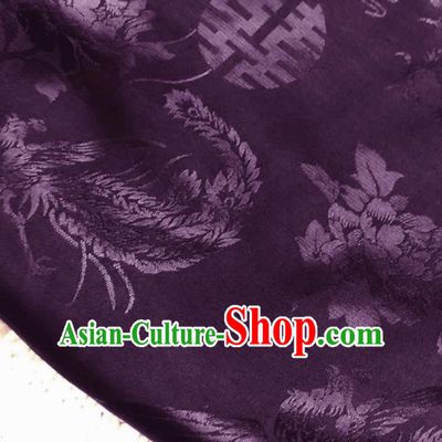 Asian Chinese Traditional Fabric Classical Phoenix Peony Pattern Purple Brocade Cheongsam Cloth Silk Fabric