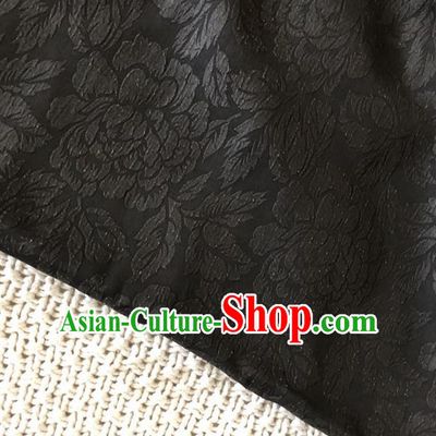 Asian Chinese Traditional Fabric Classical Peony Pattern Black Brocade Cheongsam Cloth Silk Fabric