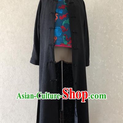 Traditional Chinese Handmade Brocade Costume Tang Suit Black Coat for Women