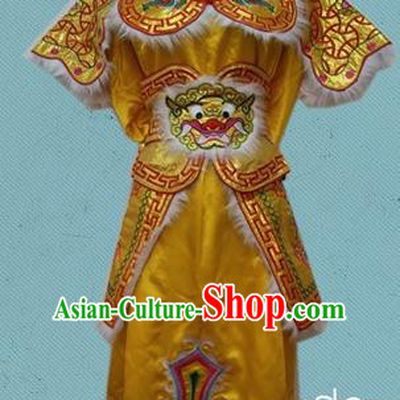 Traditional Chinese Beijing Opera General Yellow Costume Takefu Embroidered Clothing for Kids