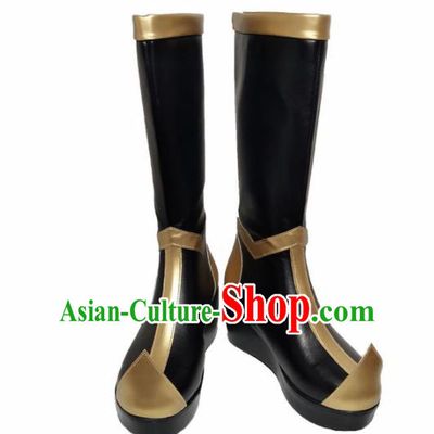 Asian Chinese Cosplay Cartoon Knight Shoes Ancient Swordsman Black Boots for Men