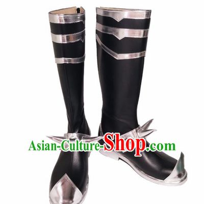Asian Chinese Cosplay Cartoon Knight Shoes Ancient Swordsman Black Boots for Men
