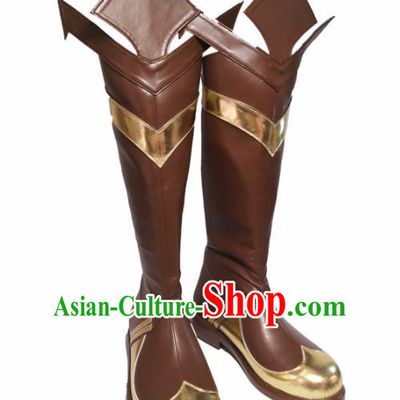 Asian Chinese Cosplay Cartoon General Shoes Ancient Swordsman Brown Boots for Men