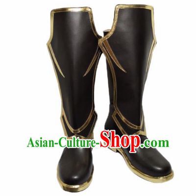 Asian Chinese Cosplay Shoes Cartoon Ancient Swordsman Black Boots for Men