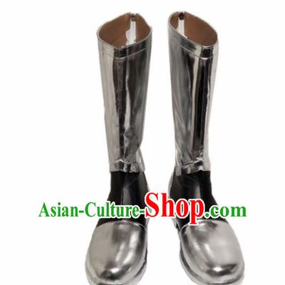 Asian Chinese Cosplay Shoes Cartoon Ancient Swordsman Argent Boots for Men
