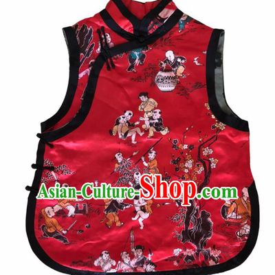 Traditional Chinese Handmade Embroidered Costume Tang Suit Slant Opening Red Vest for Women