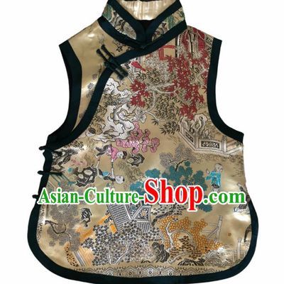 Traditional Chinese Handmade Embroidered Costume Tang Suit Slant Opening Golden Vest for Women
