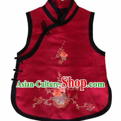 Traditional Chinese Handmade Embroidered Flowers Costume Tang Suit Slant Opening Vest for Women
